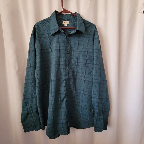 Haggar XL Men's Button Down shirt green plaid long sleeves front pocket EUC - Picture 1 of 6